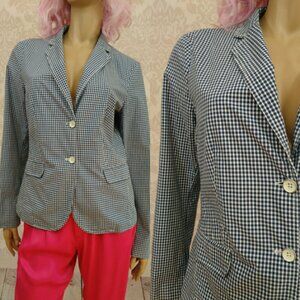 Vintage 90s Y2K Esprit Gingham Check Cotton Blazer Size M Blue White Jacket